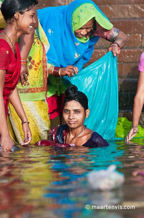 indian girl bathing in open